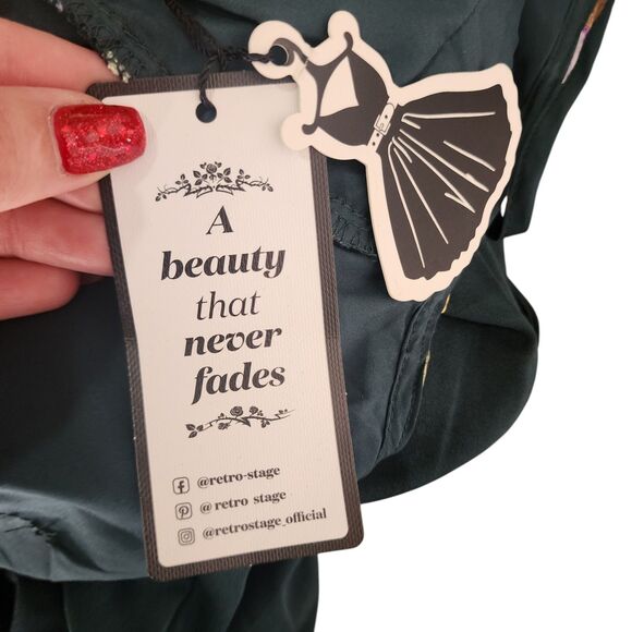 Retro Stage Jumpsuit Womn SZ Small 3D Floral Applique Retro Rockabilly Bloomcore - Picture 4 of 7